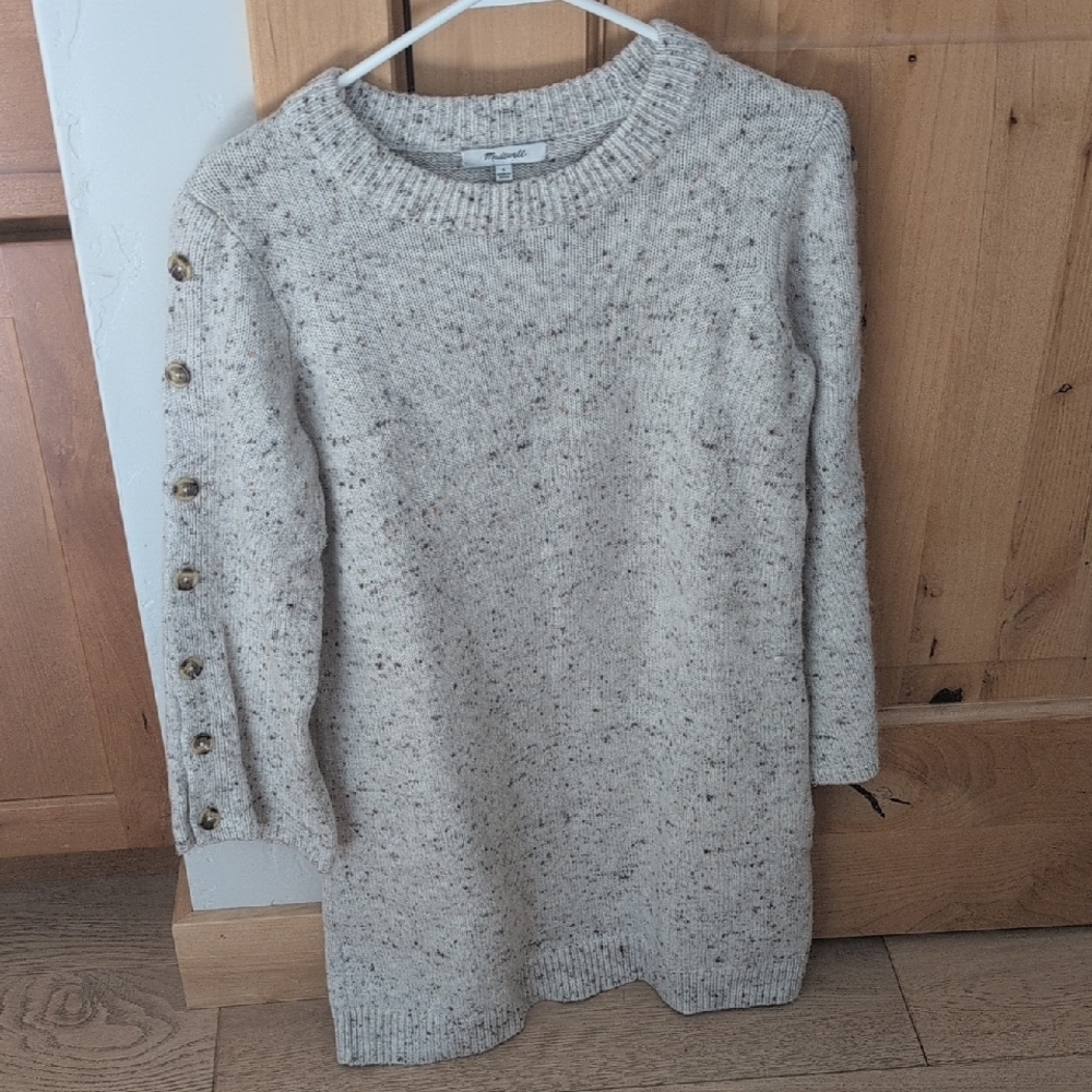 Madewell Cream Long Sleeve Dress with Button Detail